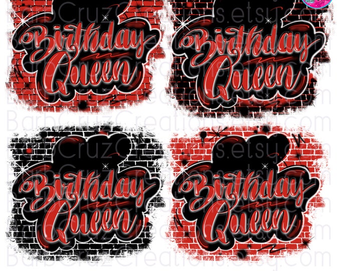 Airbrush png, Birthday Queen Pink, Airbrush Background, Sublimation, Digital Graffiti Design, party shirt, invitation, Red & Black, DTF