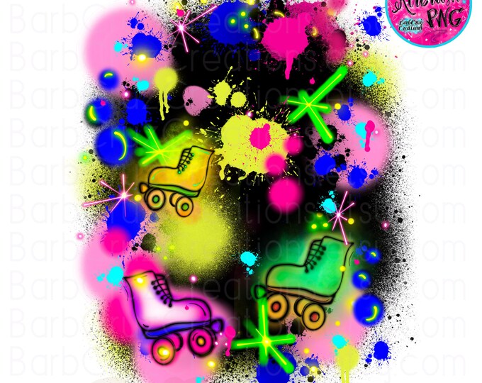 Airbrush png, Retro Skate Party Birthday / Skate Vibes / Sublimation Transfer / Digital Downloads / Sublimation Design / 80's / 90's / neon