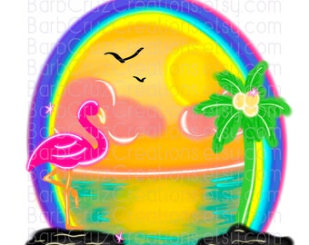Airbrush png, flamingo, airbrush digitale media, png, digitale downloads, illustraties, sublimatieoverdracht, sunset beach, tropisch, achtergrond