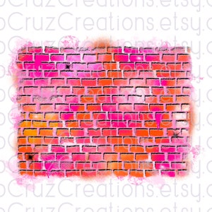 Orange & Pink Brick Wall for an airbrush or Graffiti Background, png, sublimation designs, digital downloads, backdrop png image