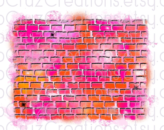 Orange & Pink Brick Wall for an airbrush or Graffiti Background, png, sublimation designs, digital downloads, backdrop png image