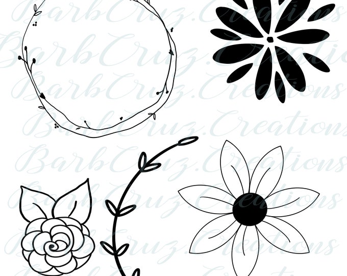 Doodle Flower bundle, Pack, Instant Download, PNG, Digital Download, Sublimation Design, Clip Art, Sublimation Downloads, sketch