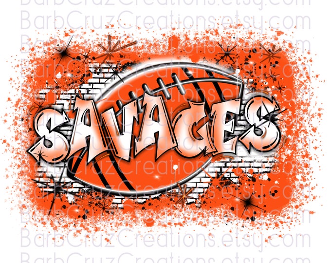 Football, Savages, Game Day, Splatter paint design, Sports, Team Spirit, Airbrush, Sublimation Design, png, jpg, Football Season, orange