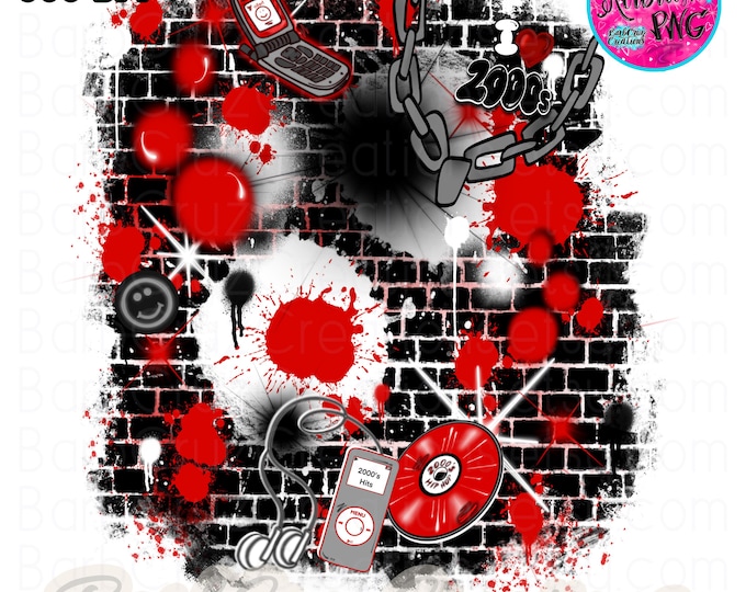 Red Black White Graffiti Brick Wall Digital Download Airbrush png, I love the 2000s, CD's, Retro, Raised, sublimation, vintage, 80's girl