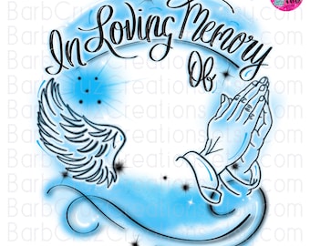 Airbrush png, In loving Memory, RIP, White, Light Blue, Funeral Program, Digital Download, Remembrance, Celebration of Life, memorial shirt