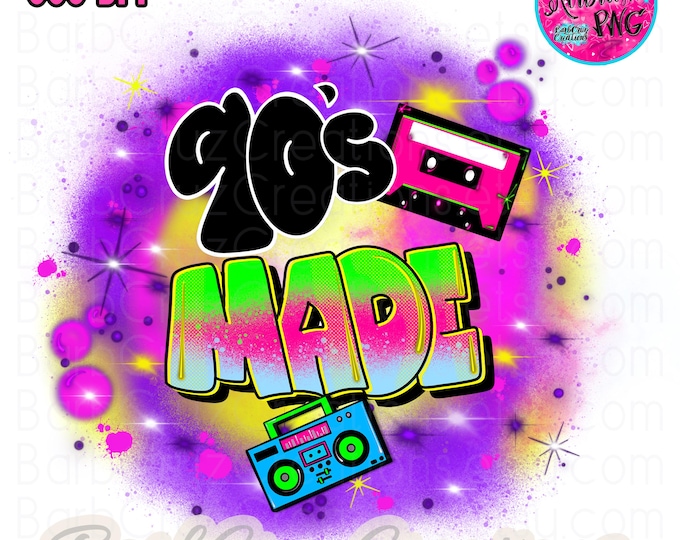 90's Made Airbrush PNG, Graffiti Digital Download, 90s, Boom Box, Sublimation, Clipart, Retro Vintage Hip Hop Airbrush Apparel Designs