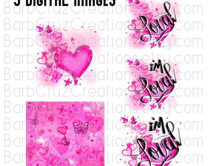 Airbrush png, Purple & Pink Airbrush, Hearts, Butterflies, Background, Love, Heart, Backdrops Sublimation Designs, Digital Paper