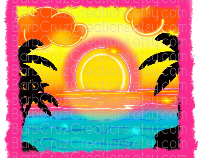 airbrush png, tropical, beach, sunset, graffiti style, old school, 90's designs, clipart, sublimation designs, trendy, digital downloads