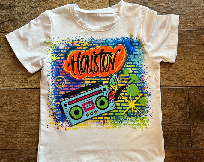 Airbrush png, H-Town, Houston, Texas, Airbrush Backgrounds, Graffiti Designs, Brick Wall, Sports, Sublimation, orange, blue, yellow, DTF