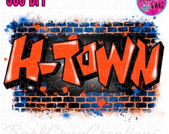H-Town, Houston, Houston Texas, Sports, Houston, Texas, Digital Download, Sublimation Design, png & jpg, clip art, orange, blue, yellow