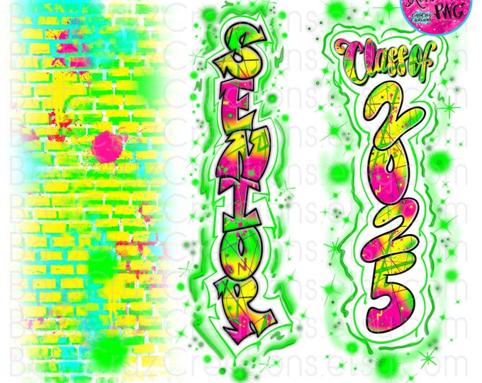 Airbrush png, Senior 2025, Graffiti designs, Heat Transfer, High School Senior, College Senior, green, pant leg png, sleeves design vertical