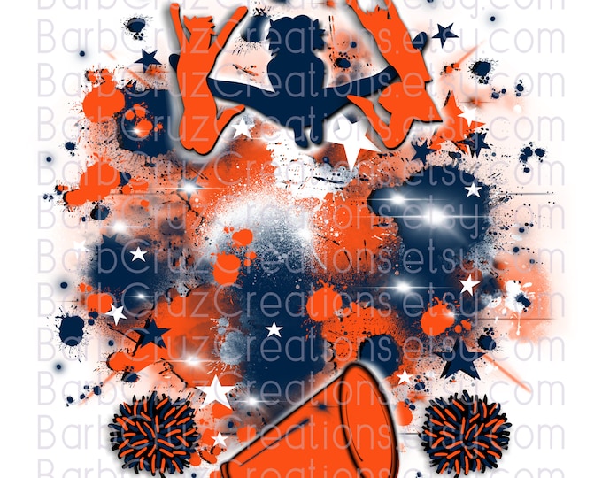 Cheerleader, Airbrush png, Cheer Shirt png, Cheer Team shirt, Sports Team Airbrush, Cheer Airbrush, Sublimation Design, navy blue, orange