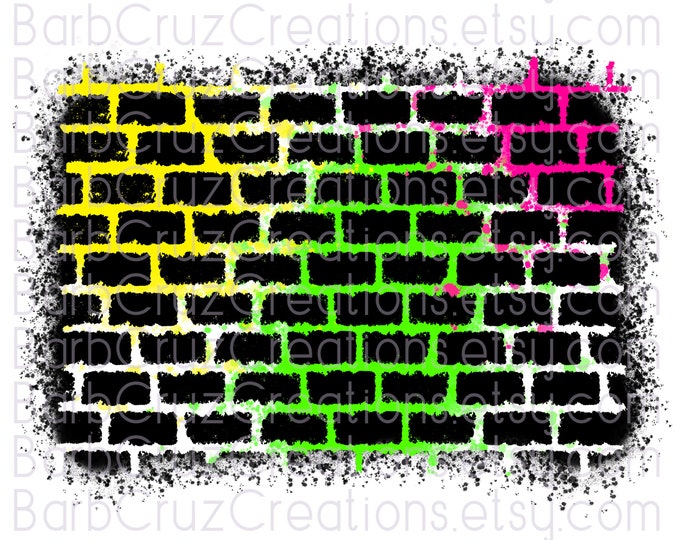Brick Wall, yellow, pink, green, Digital Airbrush, Background, Graffiti, png, clipart, sublimation designs, digital downloads
