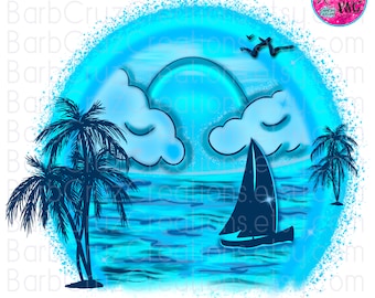 Tropical, Sunset, Sunrise, Paradise, Airbrush png, Beach, Ocean, sublimation design, digital image, Summer, svg, Blue, Airbrush Background