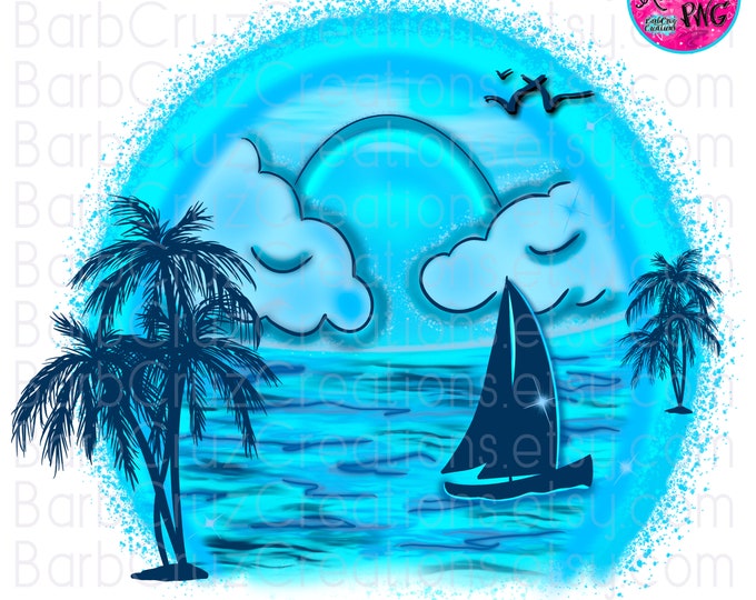 Tropical, Sunset, Sunrise, Paradise, Airbrush png, Beach, Ocean, sublimation design, digital image, Summer, svg, Blue, Airbrush Background
