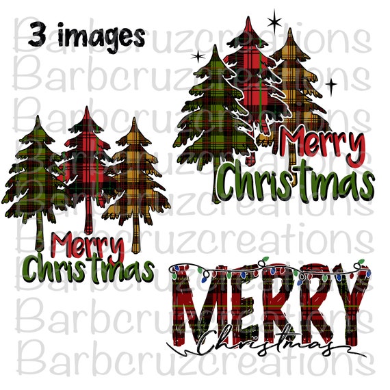 Merry Christmas Plaid Trees Buffalo Red Tartan Sublimation | Etsy
