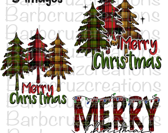 Merry Christmas, Plaid Trees, Buffalo Red, Tartan, Sublimation Designs, Instant Designs, Digital Downloads, clip art, png, Christmas