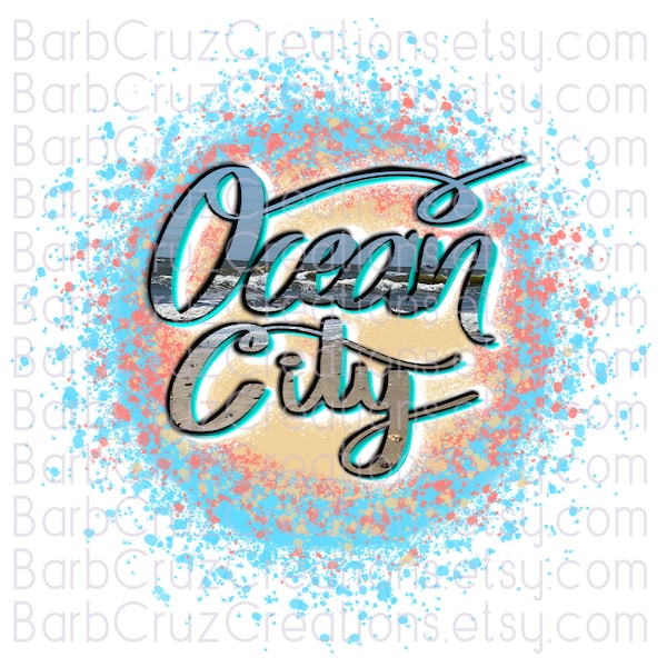 Ocean City, Beach, NJ, Waves, Ocean, Sand, Airbrush, Sublimation Design, Digital Download, Clipart, png