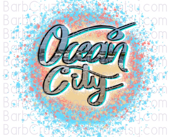 Ocean City, Beach, NJ, Waves, Ocean, Sand, Airbrush, Sublimation Design, Digital Download, Clipart, png
