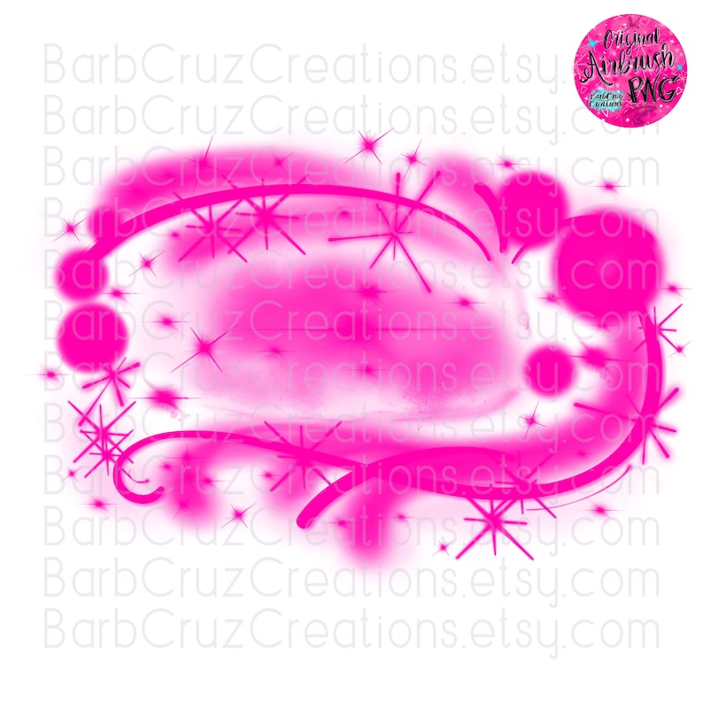 May include: A pink digital painting with a white background. The painting features a swirl design with stars and circles. The text "BarbCruzCreations.etsy.com" is repeated multiple times.