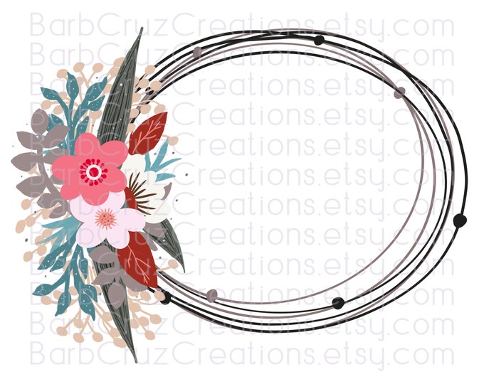 modern floral wreath, doodle floral wreath, oval floral wreath, wreath designs, png, sublimation transfer, digital downloads, digital design