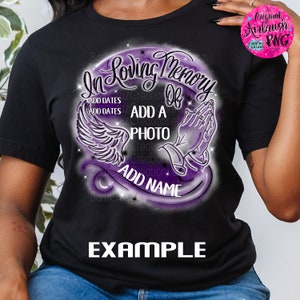 Airbrush png, In loving Memory of, White & Purple In Memory of, DTF, DTG Designs, RIP, Custom memorial shirt, White, Graffiti Memorial frame