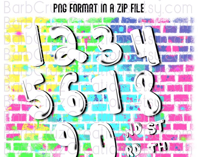 Graffiti font, White Numbers, Airbrush Numbers, Airbrush PNG, Sublimation Design, Digital Download, png, clipart, bundle, White, Black, DTF