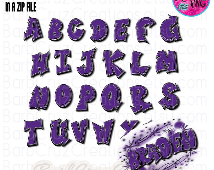 Airbrush Font, Graffiti Letters Purple Airbrush Upper Case Images, Alphabet Font images, Sublimation, Letter Image, Capital, Retro fonts