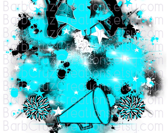 Cheerleader, designs, Cheer Shirt png, Cheer Team, Sports Team Star burst, Airbrush, Sublimation Design, bright light blue, bluish green