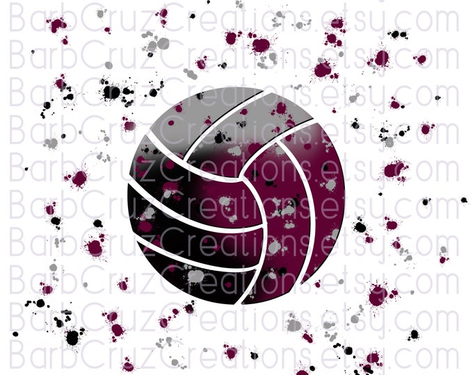 Volleyball Splatter Paint png, Purplish red, black, gray, Sports Shirt png, Digital Download, Sublimation Transfer, Sports, clipart, png