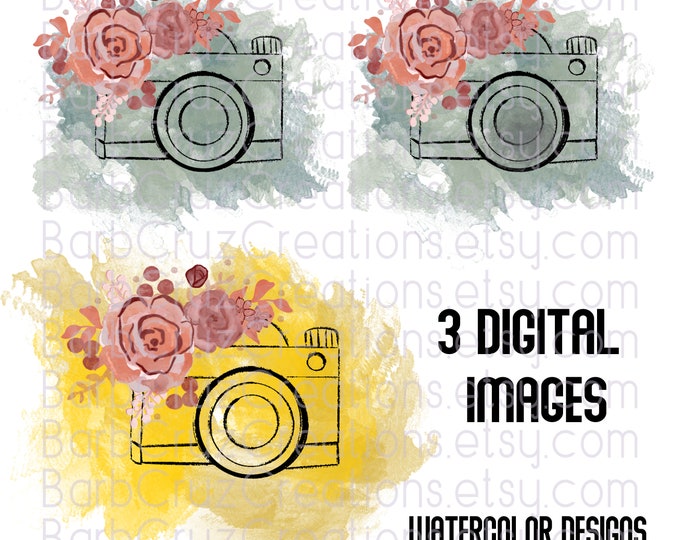 Camera, Watercolor, Floral, photography, photographer, Sublimation Designs, png, clipart, Digital Download, sweatshirt, tshirt, mug, tumbler