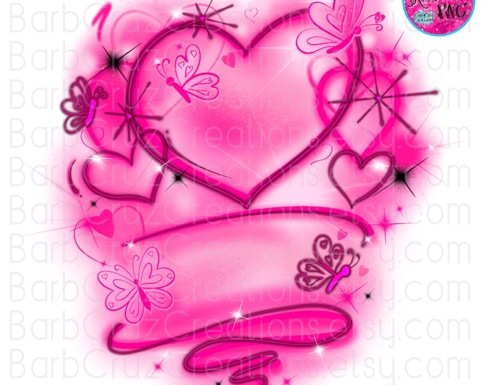 airbrush png, airbrush background png, pink hearts, pink butterfly, airbrush template, sublimation, love, retro, 90's vintage, butterflies