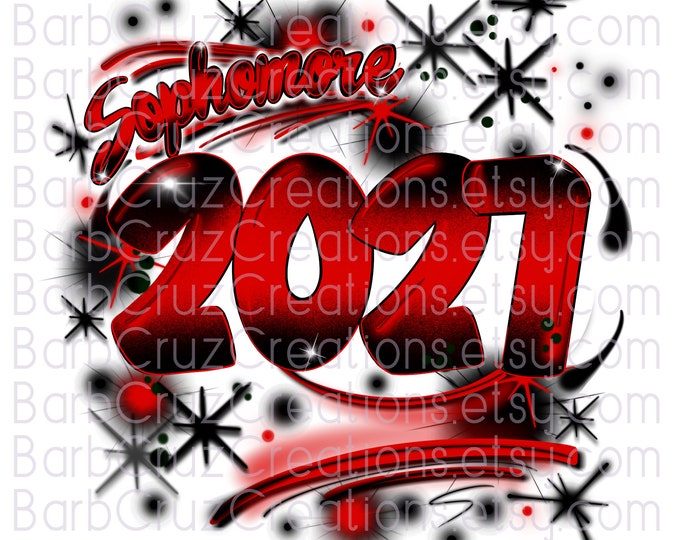 Airbrush Digital Image, Sophomore, 2027, Sublimation Design, Graffiti Art, Graduate, High School Senior, College Senior, red, black