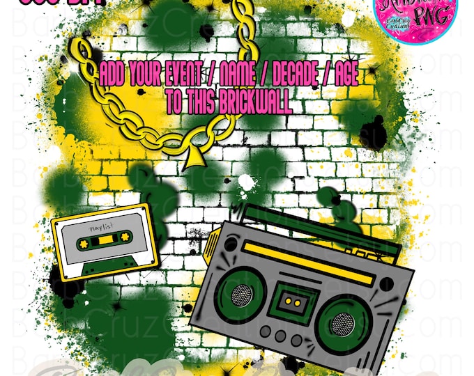 Green & Yellow Airbrush PNG, Graffiti Digital Brick Wall, Background, Digital Airbrush Apparel Design, Hip Hop, Dance, sublimation, 90s, Y2K