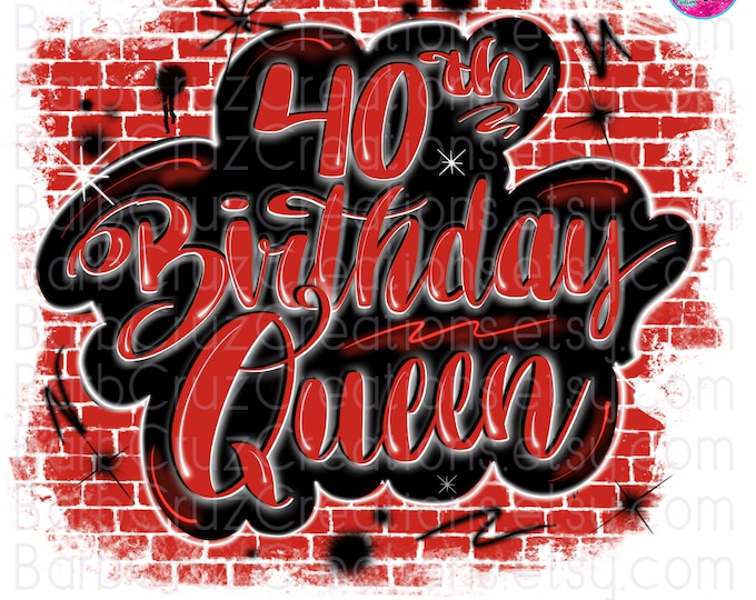 Airbrush png, Birthday Queen Pink, Airbrush Background, Sublimation, Digital Graffiti Design, party shirt, invitation, Red & Black, DTF