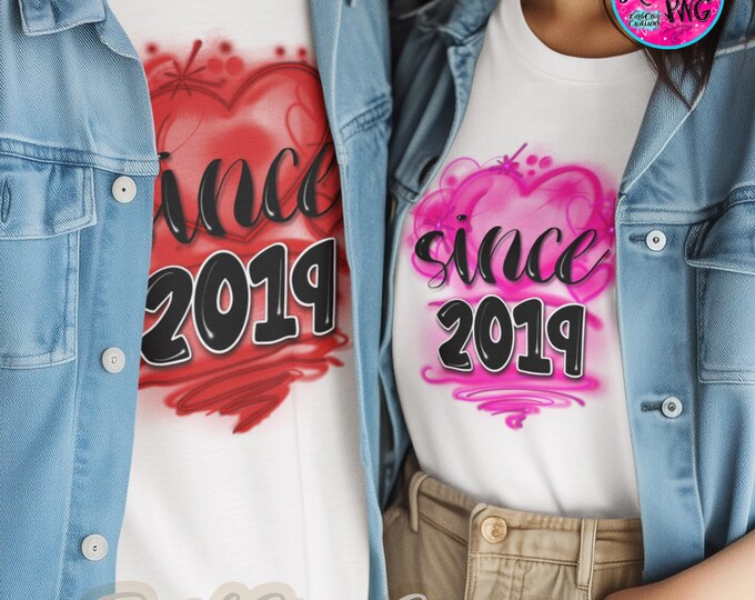 airbrush png, airbrushed pink hearts, red hearts, together since 2019, anniversary, sublimation transfer, digital download, love, celebrate