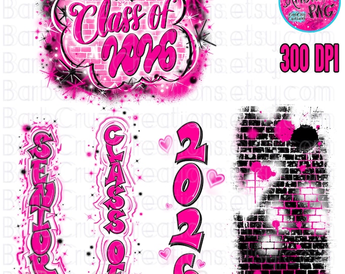 Airbrush png, Senior, Class of 2026, Graffiti designs, Heat Transfer, High School Senior, College, pink, pant leg, sleeve design vertical