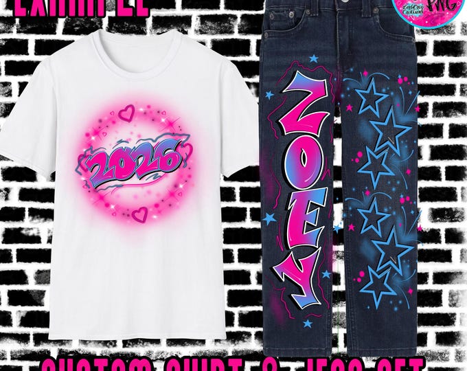 Custom Airbrushed Shirt and Pants, jeans, joggers, Graffiti outfit, apparel, Y2K