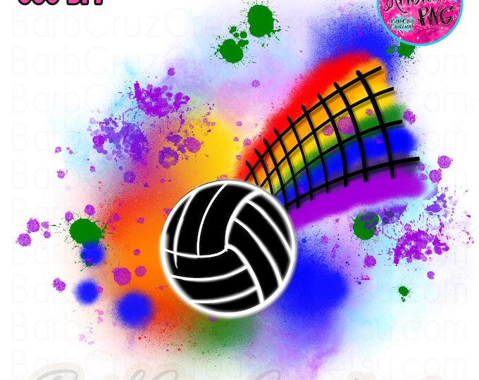 Volleyball, Airbrush png, Graffiti, Sports, Sublimation Designs, Instant Downloads, Transparent, Splatter Paint, Volleyball net, rainbow
