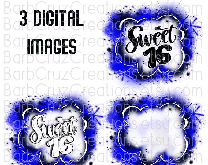 Blue Airbrush Background, White, & Black, Sweet 16 Birthday Party, Sublimation Designs, Digital Downloads, png, Digital Airbrush, Backdrop