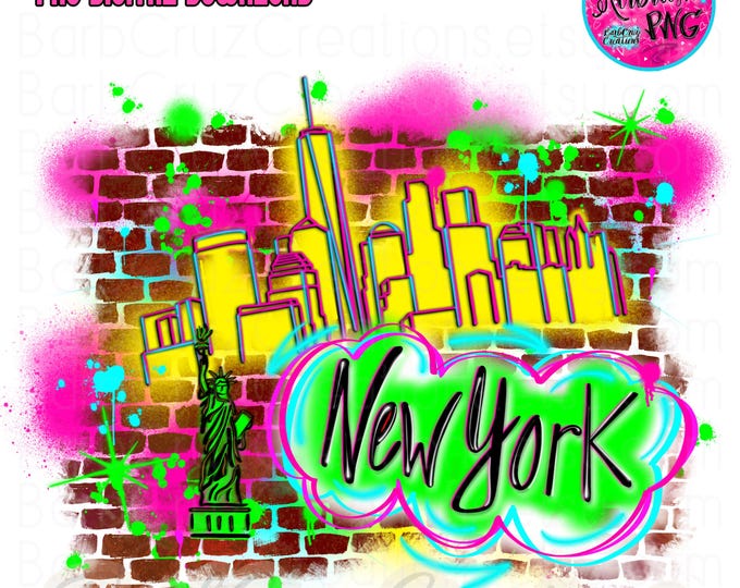 New York, NYC, City, NY, City Skyline, neon airbrush, graffiti, spray paint, dtf, illustration, png, sublimation design, digital, City Life