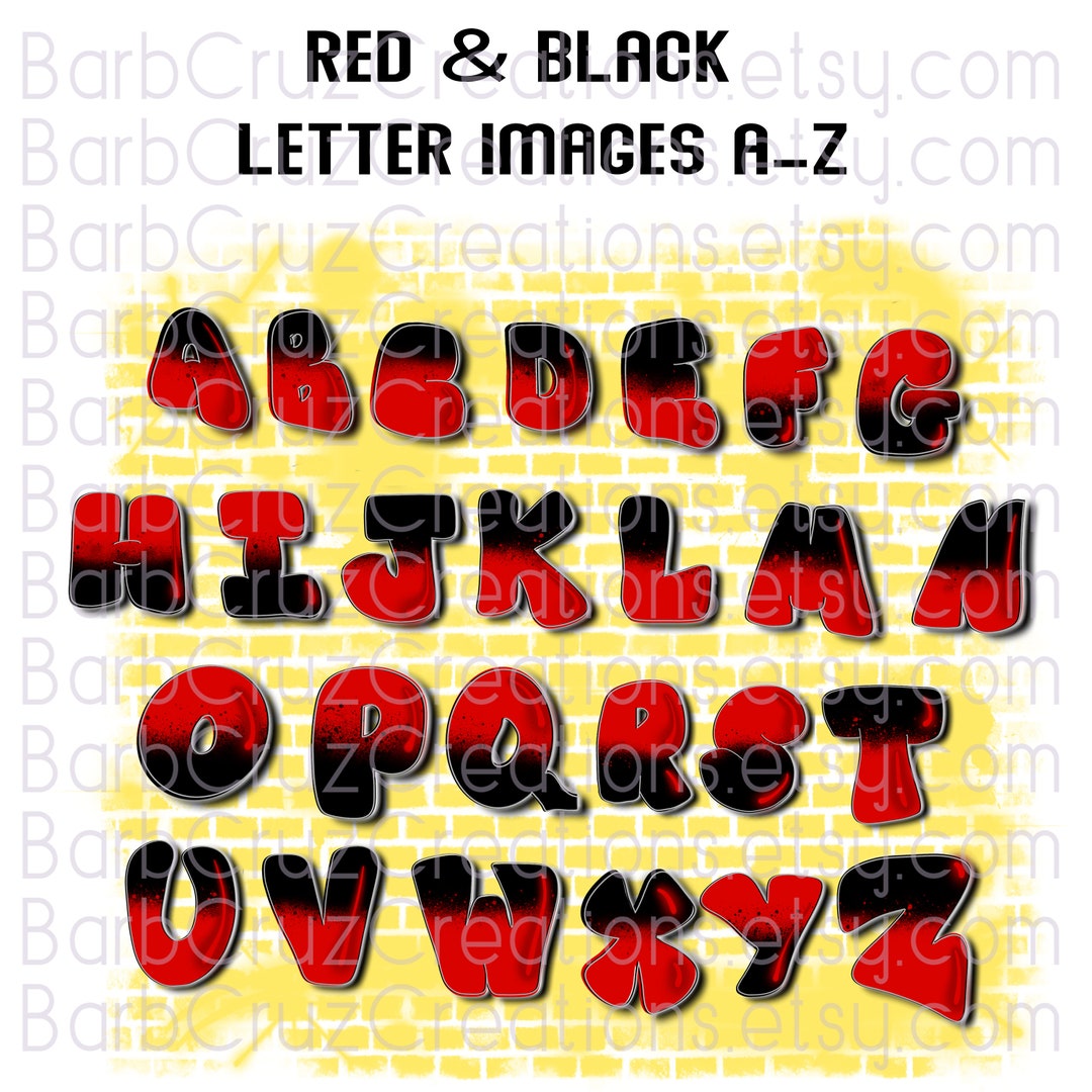Bubble Letters, Black & Red, Graffiti Letters, Airbrush Alphabet