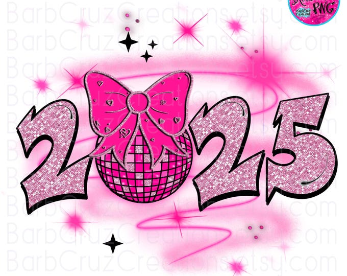 Airbrush png, Pink 2025 Retro Disco Ball, New Years Eve, NYE, Graffiti Background, Digital Airbrush, sublimation, Happy New Year, Hip hop