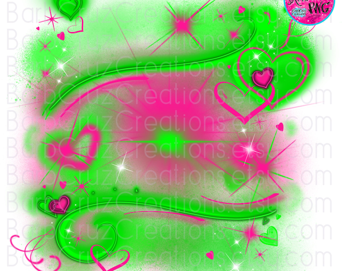 airbrush png, airbrush background png, hearts, pink, green, airbrush template, sublimation, love, retro, 90's vintage, neon green