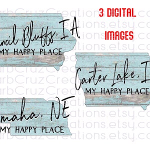 My Happy Place, IA, NE, Council Bluff, Carter Lake, Omaha, Disegni di sublimazione, Download digitali, png, clipart