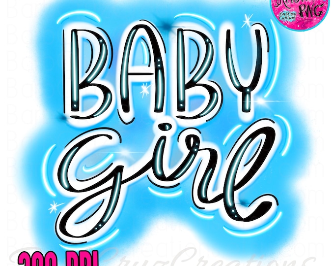 Baby Girl Airbrush PNG, Blue Neon Glow, Sublimation Transfer (Digital Download) airbrushed baby girl, blue, sublimation, graffiti, Y2K, 80s