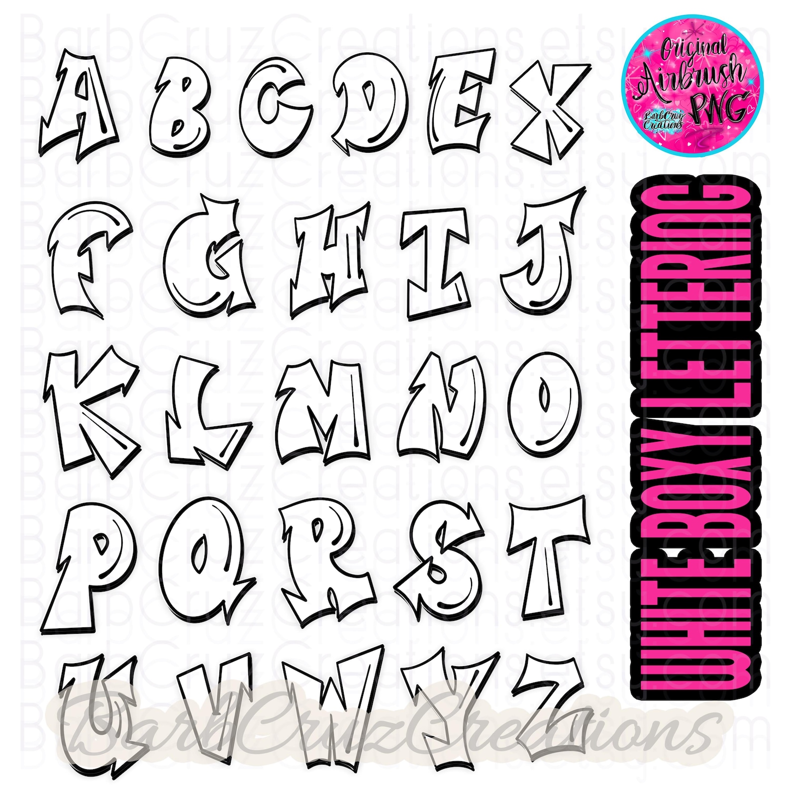 White Boxy Lettering, Graffiti Letters, Airbrush Alphabet, Airbrush ...