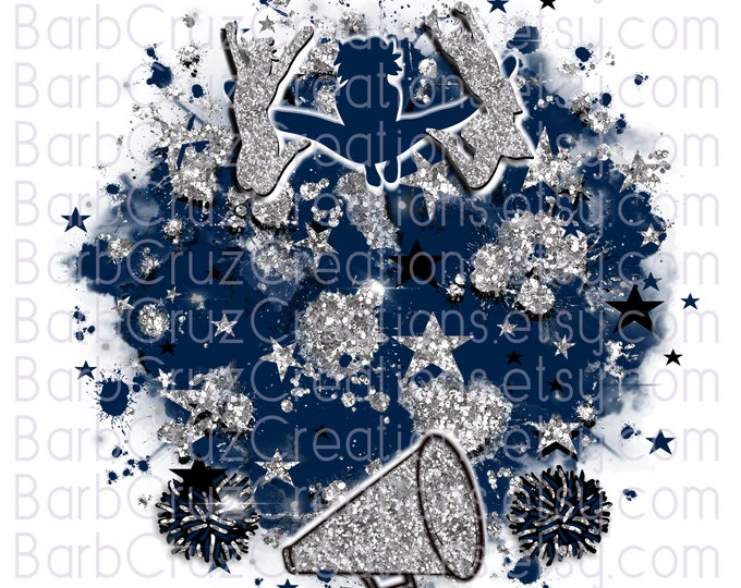 Airbrush png, Cheer, Navy Blue, Black, Silver, Star Burst, Glitter, Background, sublimation designs, Cheerleader, Team Spirit, Squad