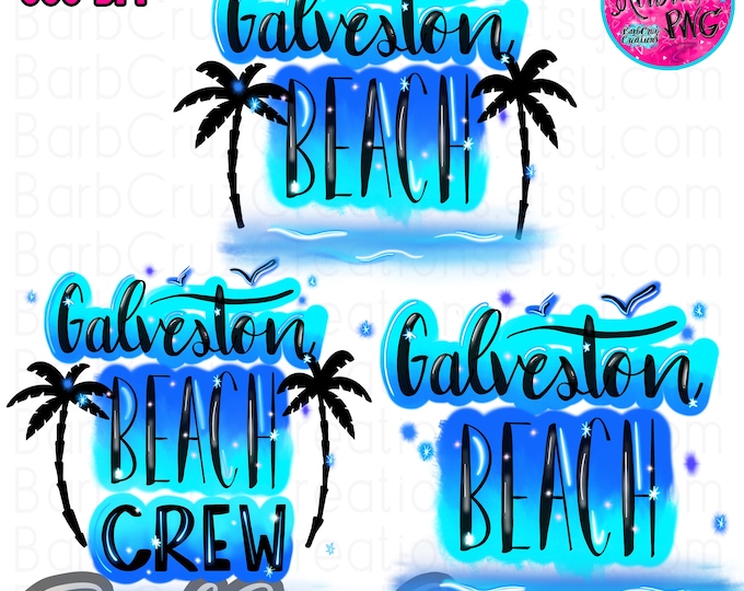 Galveston Beach, Airbrush PNG, Texas Gulf Coast (Digital Download) Galveston, Sublimation, Ocean, ClipArt, Texas, TX, Gulf Coast