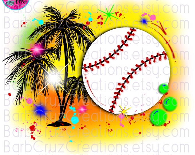 Airbrush png, Baseball, Tropical, Palm Trees, Game Day, Splatter paint, Sports, Team Spirit, Sublimation, Baseball Season, Tournament, ball